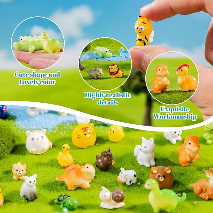 pkaoakyo 52pc Mini Resin Animal Figurines Set - Enchanted Fairy Garden & Desktop Decor, Eco-Friendly Collectible Gift | Vibrant Miniature Resin Animals for Moms, Women & Nature Lovers