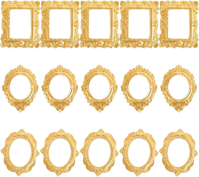 Toyvian Miniatures Vintage Picture Frames: 18pcs Mini Gold Frames Ornaments Crafts, DIY Mini Resin Photo for 1 12 Scale Dollhouse Decor, Photography Wall Display, Tiny Antique Photo Accessories