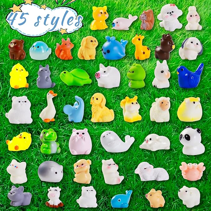 45 Pcs Mini Resin Animals Figures,45 Styles Tiny Miniature Resin Animals for Creative Crafts Ornaments, Fairy Gardens Decor and Dollhouse Hide Accessories