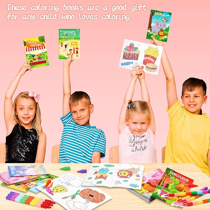 BenLouis Coloring Books for Kids With Stacking Crayons Set Mini Coloring Books Bulk for Ages 4-8-12 Small Activity Books for Birthday Party Gifts Goodie Bags Stuffers Travel（12+12Pcs Classic）