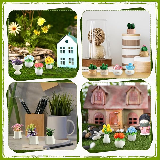 Threehoney 30 Pcs Miniature Dollhouse Plants Accessories Mini Artificial Potted Flower Tiny Resin Greenery Cactus Figurines for Doll House Gift DIY Garden Bonsai Micro Landscape Decoration(Succulents)