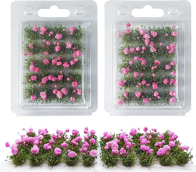 Woohome Flower Cluster Flower Vegetation Groups Grass Tufts Miniature Static Scenery for DIY Architecture Building Model Railway Train Diorama Garden Scenery Landscape Layout (Begonia, Pink)
