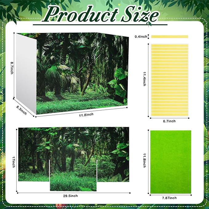 AmazingSpark 2 Set Rainforest Style Diorama Box and Fake Grass Decor, Rainforest Diorama Project Supplies Set, Cardboard Display Case Kit & Artificial Grass with Double Sided Tapes for DIY Crafts Toys