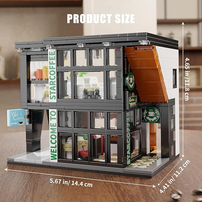 City Coffee Shop Building Block Set, 581PCS Architecture Model with Lights for Display & Decor, Realistic Cafe Toy, Christmas/Birthday Gift for Adults & Kids 8-12