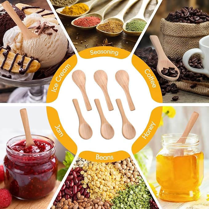 Boao 24 Pcs Small Wooden Spoons, 3.5'' L, Mini Wood Natural Tiny Spoons Wooden Little Teaspoons for Jars Sugar Creamer Honey Spices Salt Kitchen Supplies (Light Brown)、