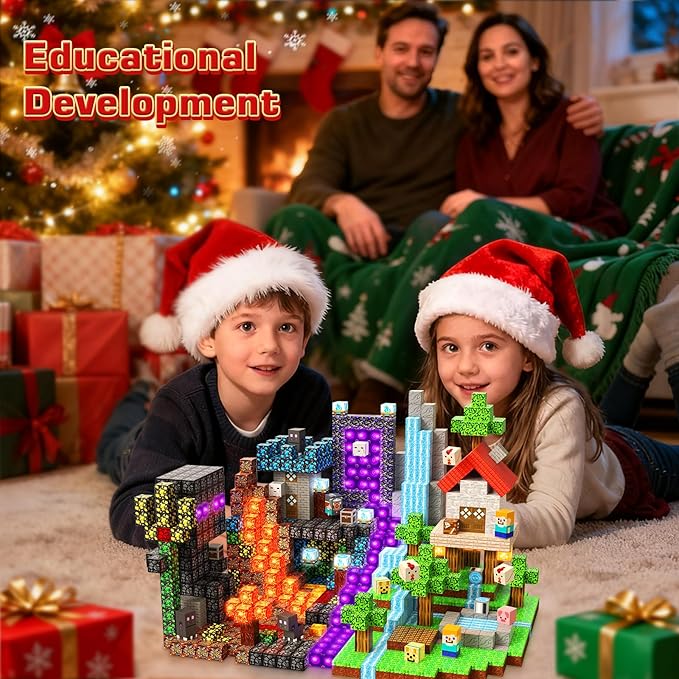 200 PCS Magnetic Blocks with Light Up Blocks - Magnetic Building Blocks, Magnetic Construction Cube Toys, STEM Sensory Learning Toys, Christmas Birthday Gifts for Toddlers Boys and Girls Age 3+