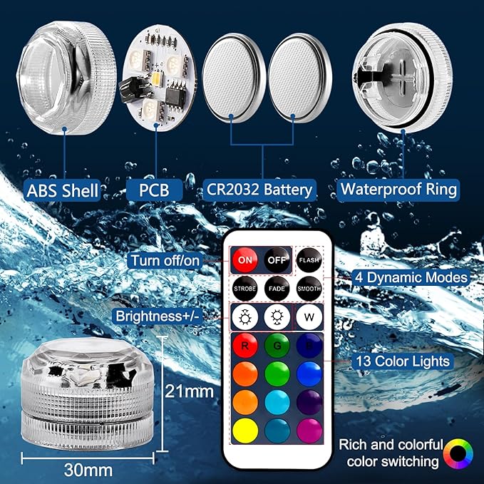 Mini Submersible LED Lights,Small Waterproof LED Tea Lights Candle with Remote battery led Operated,RGB Color Changing for Vase Home Party Wedding Table Centerpieces Fountain Halloween Lantern