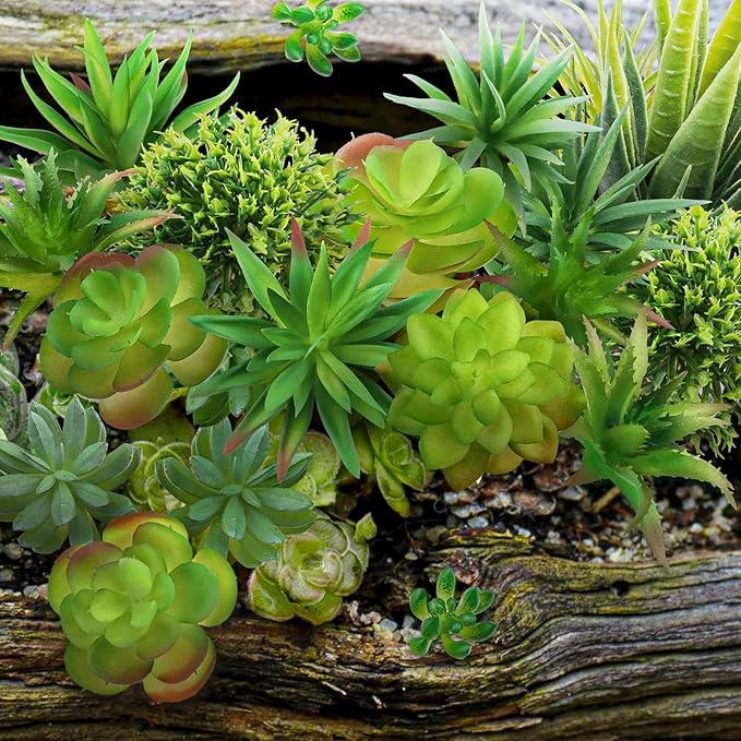 QUOZUO 22pcs Artificial Succulents Realistic Mini Succulent Plants, Green Succulents Small Plants for DIY Crafting Garden Home Arrangement Office Decorations (Unpotted)