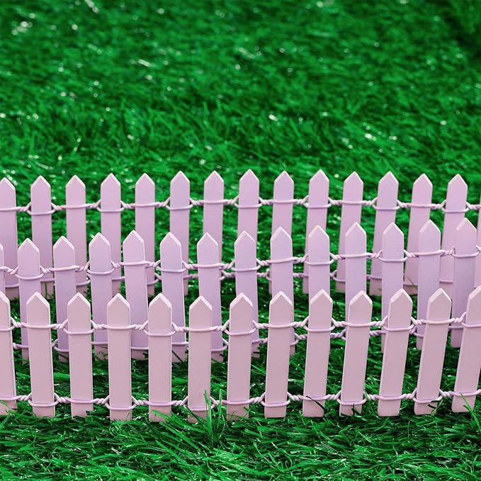 Mini Fairy Garden Fence, 35.5x2 Inch Cuttable Small Wood Picket Fence, DIY Miniature Accessories Decoration for Dollhouse, Crafts, Vegetable Platter, Cake(Light Purple)