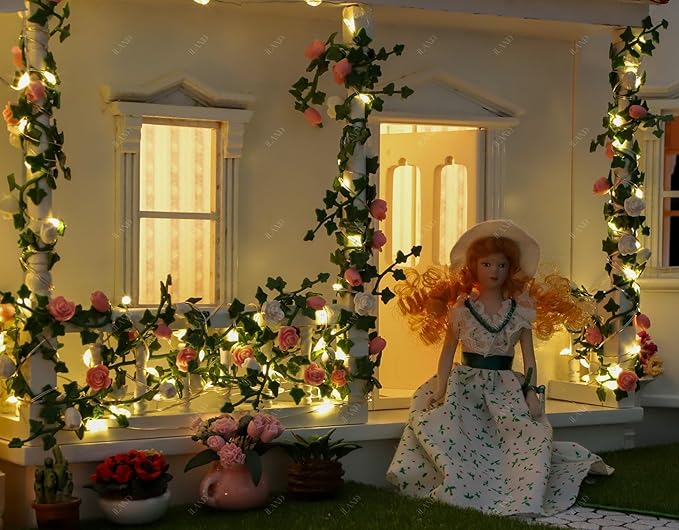 iLAND 1/12 Scale Accessories of Dollhouse Lights, 2pcs Battery Operated Mini Light Strings 5ft with 30 Bulbs for Elf Accessories, Miniature Stores, Dollhouse Christmas Decoration