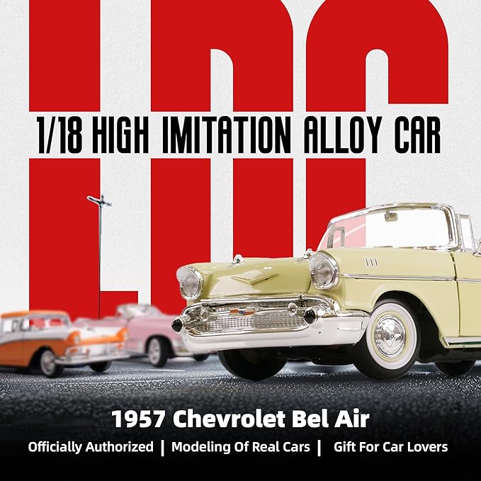 1957 Chevrolet Bel Air Convertible 1:18 Diecast Model Car Working Doors, Premium Alloy Classic Collection Car Collector's for Kids Men and Teens Dad 14+ Year