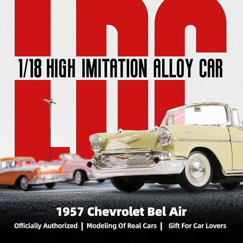 1957 Chevrolet Bel Air Convertible 1:18 Diecast Model Car Working Doors, Premium Alloy Classic Collection Car Collector's for Kids Men and Teens Dad 14+ Year