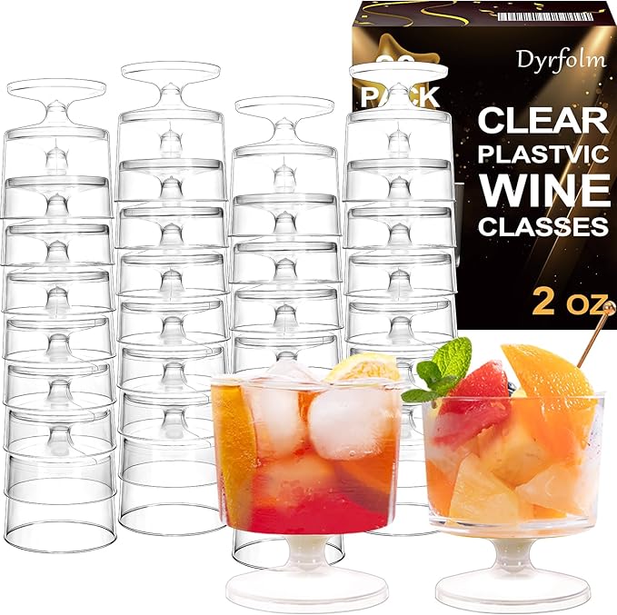 Dyrfolm 80 Pack Mini Dessert Cups,2 oz Clear Plastic Wine Glasses,2 oz Clear Plastic Dessert Cups,Disposable Shot Glasses,Parfait Appetizer Cups Mousse Cups for Party Wedding Birthday Tasting