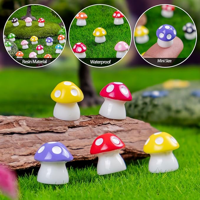 135 Pcs Mini Resin Mushrooms Figurines Bulk,9 Colors Tiny Resin Figures for Fairy Garden Decor,Dollhouse Miniature Decor,Terrarium Glass Animals Accessories