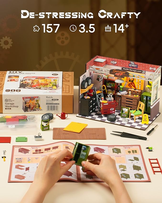 Rolife DIY Miniature House Kit Garage Workshop, Build 1/20 Mini House Building Kit with LED Craft Kits for Aduls Gifts for Him Her