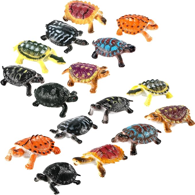 Bememo 16 Pcs Plastic Turtles Toys for Kids Small Sea Turtles Figurines Party Decorations Fake Ocean Animals Figures Bath Toys Mini Realistic Tortoises 2026 Educational Gifts for New Years Birthday