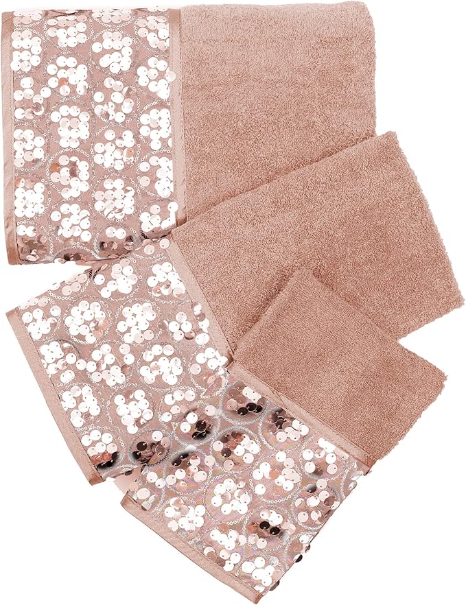Zahari Home Sinatra Modern Bathroom Towel Set 3 Piece Towel Blush Bath Towel, Hand Towel and Wash Towel Luxury Contemporary Bling Blush Bath Towel Sets Soft Plush and Highly Absorbent