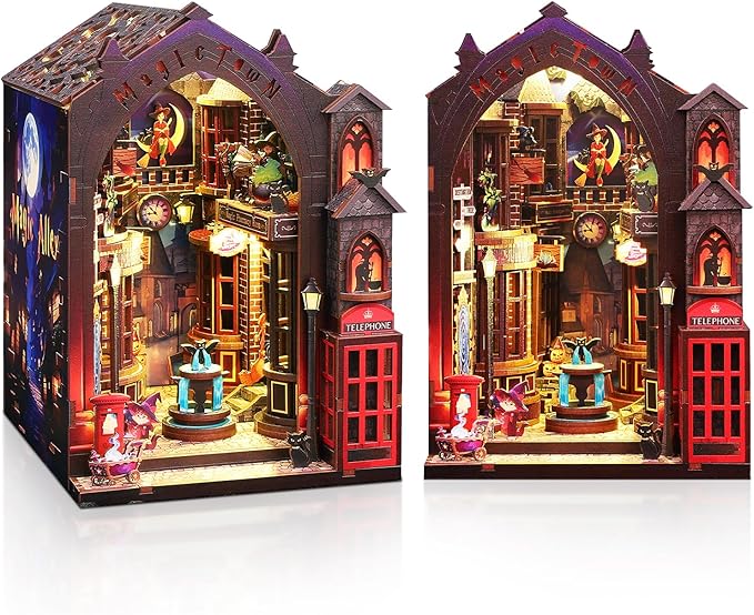 Book Nook Kits for Adults, Magic Alley DIY Book Nook Kit, 3D booknook Craft Kits Bookshelf Insert with Sensor LED Light, Creative Craft Gift for Adults & Teens