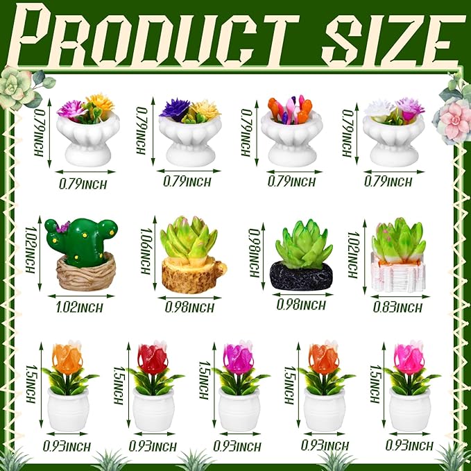 Threehoney 30 Pcs Miniature Dollhouse Plants Accessories Mini Artificial Potted Flower Tiny Resin Greenery Cactus Figurines for Doll House Gift DIY Garden Bonsai Micro Landscape Decoration(Plants)