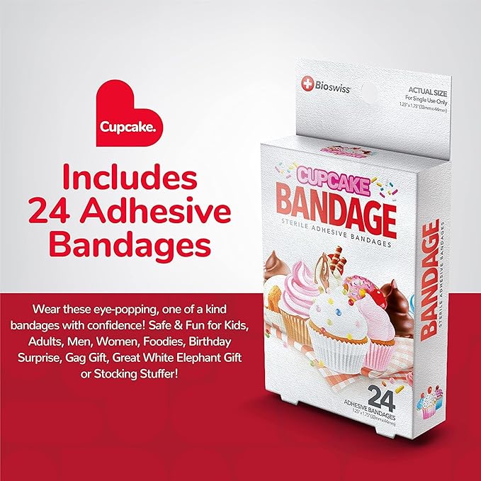 BioSwiss Bandages, Cupcake Shaped Self Adhesive Bandage Set, Latex Free, Sterile Wound Care, 24 Count