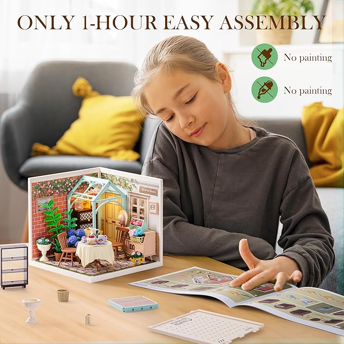 Rolife Super Creator-DIY Plastic Miniature House for Adults, Mini Blocks Model Kit Building Set for Teens 8-12, DIY Crafts/Hobbies/Building Blocks Toys for Teens&Adults (Blooming Tea Garden)