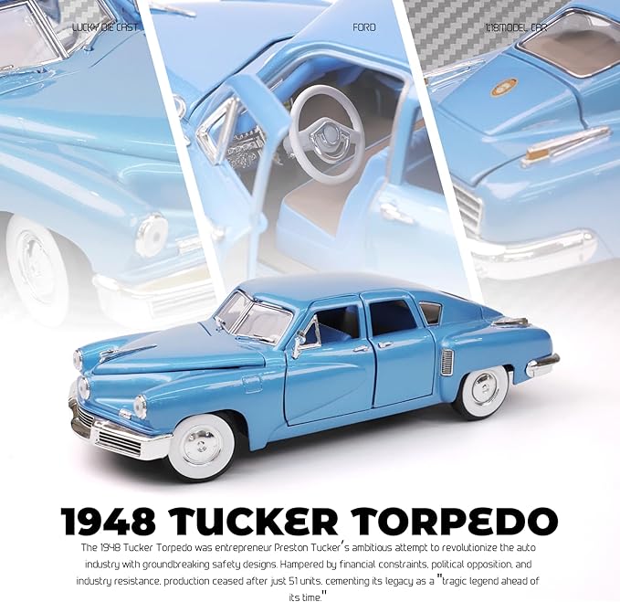 1948 Tucker Torpedo 1/18 Scale Die-Cast Metal Model Premium Classic Vintage Alloy Collection Cars with Display Case, for Kids Men and Teens Dad 14+ Year