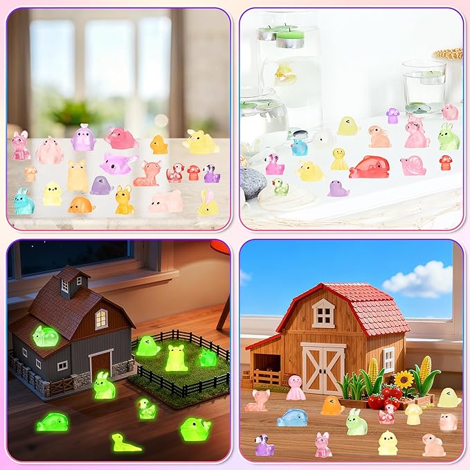 220 Pcs Mini Resin Animals, 220 Styles Variety Tiny Animals Figures Miniature Glow in The Dark, Little Small Animal Figurines Bulk for Garden Landscape Accessories Hide Crafts Decor Aquarium
