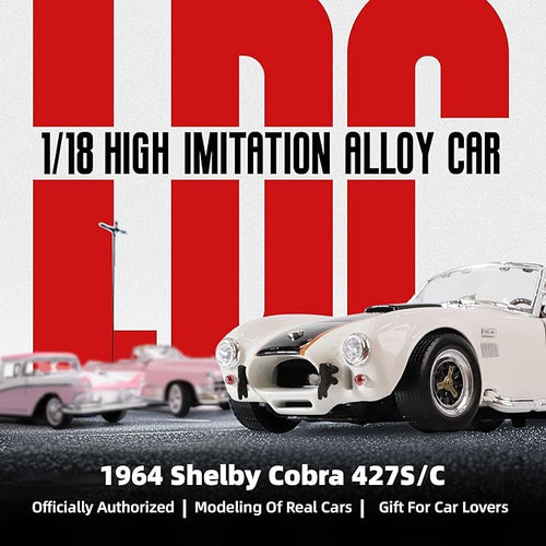 1964 Shelby Cobra 427S/C 1:18 Scale Diecast Model Premium Alloy Sports Collection Cars with Display Case, for Kids Men and Teens Dad 14+ Year Collector's