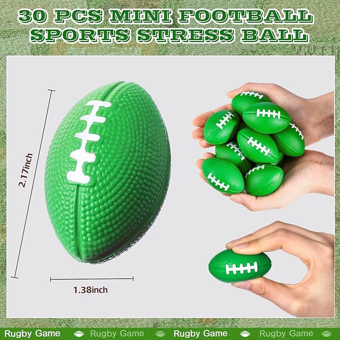 Blulu 30 Pack Mini Foam Football 2.17" Mini Football Party Favor Stress Ball Bulk Small Foam Sports Valentines Ball for Birthday Carnival Reward Party Bag Gift Filler(Green)