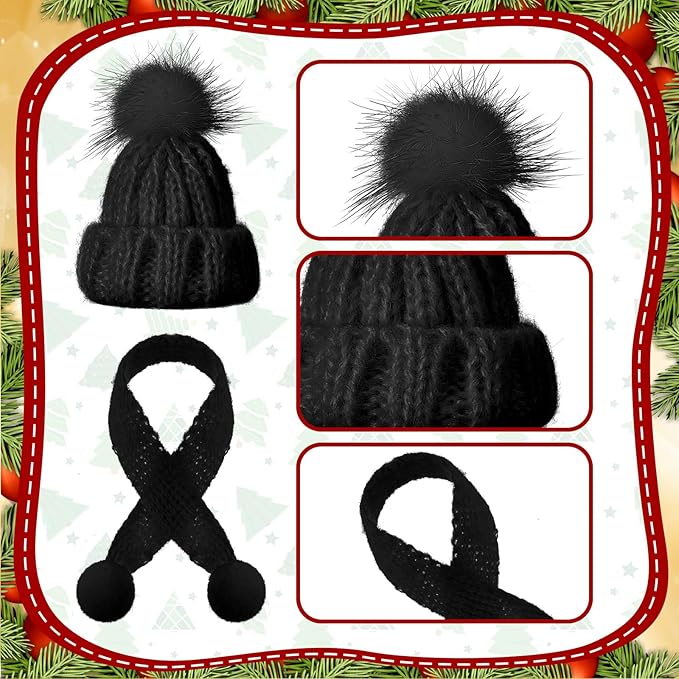 Bencailor 48 Pcs Mini Christmas Knitting Hats and Mini Christmas Scarf Set Knitting Doll Hat Scarf Santa Knit Hat Tree Ornaments for DIY Craft Art Doll Decoration (Mixed Color)
