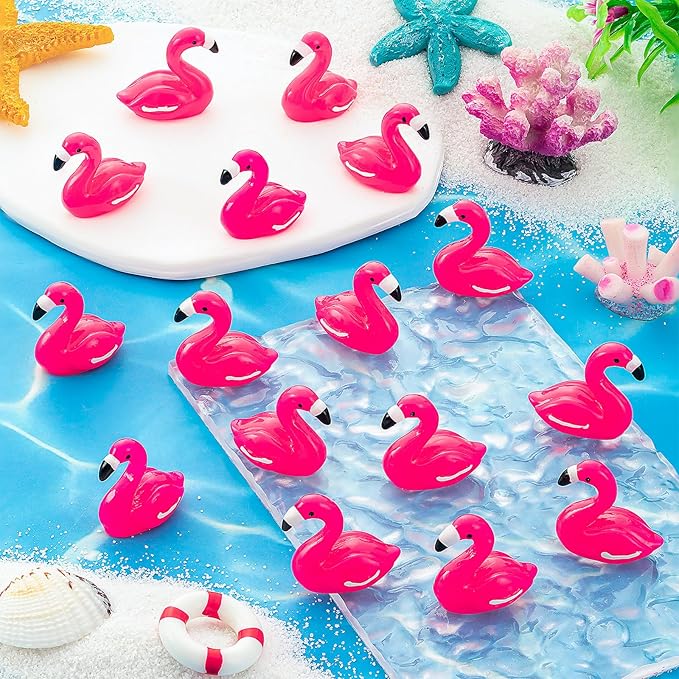 50Pcs Mini Resin Flamingo, Tiny Cute Flamingo Figurines for Cake Topper Garden Dollhouse Landscape Aquarium Ornaments DIY Crafts