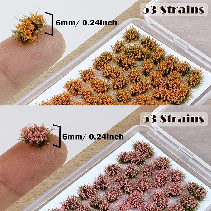 Woohome 106 Pcs DIY Miniature Colorful Flower Cluster Self Adhesive Flower Vegetation Groups Pink Orange Static Grass Tufts for Train Landscape Railroad Scenery Sand Military Layout Model