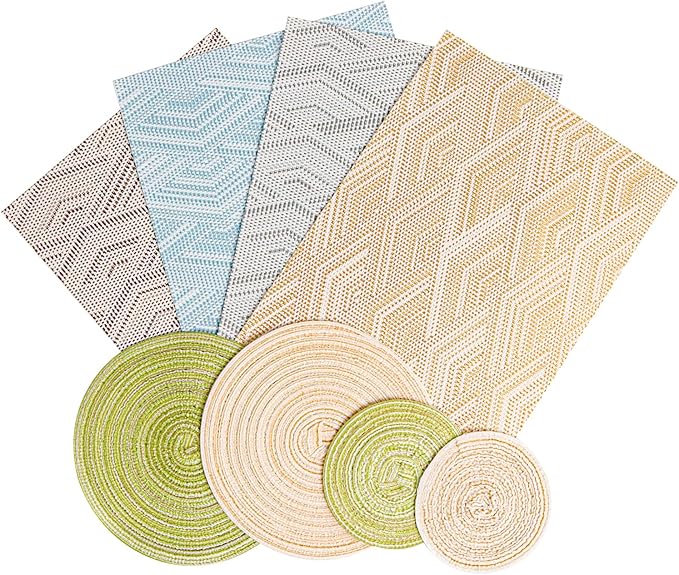 8Pcs 12 and 7.5 Inch Dollhouse Diameter Miniature Weaving Round and Square Rug Miniature Carpets for Mini House Decor