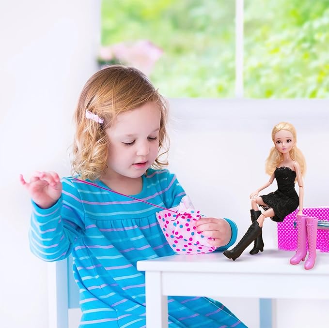 2 Pairs Doll Boots Shoes Wear Clothes Outfit Handmade Costumes Replacement for 1/6 Doll Fashionable Cowboy Wearing Fashion (Pink, Black)
