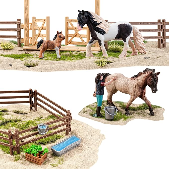 35 PCS Horses Toys Set for Kids, Solid Realistic Horse Stable Playset Barn Toys for Girls, Ideal Birthday Farm Animals Gift for Toddlers