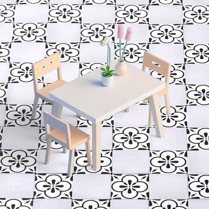ShinyRelief 120 Pcs Dollhouse Floor Tiles Dollhouse Flooring 1 12 Scale 1 6 Scale Doll House Wallpaper Peel and Stick Miniature Bricks Carpet Double Sided Floor Tile (Floral Marble)