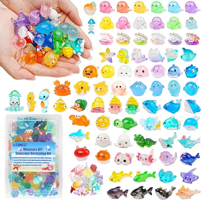 100+pcs Ocean Mini Resin Animals 78 Styles Tiny Sea Resin Animals Figurines Miniature Little Plastic Animal for Garden Micro Landscape DIY Fish Tank Aquarium Potted Gift Dollhouse Décor