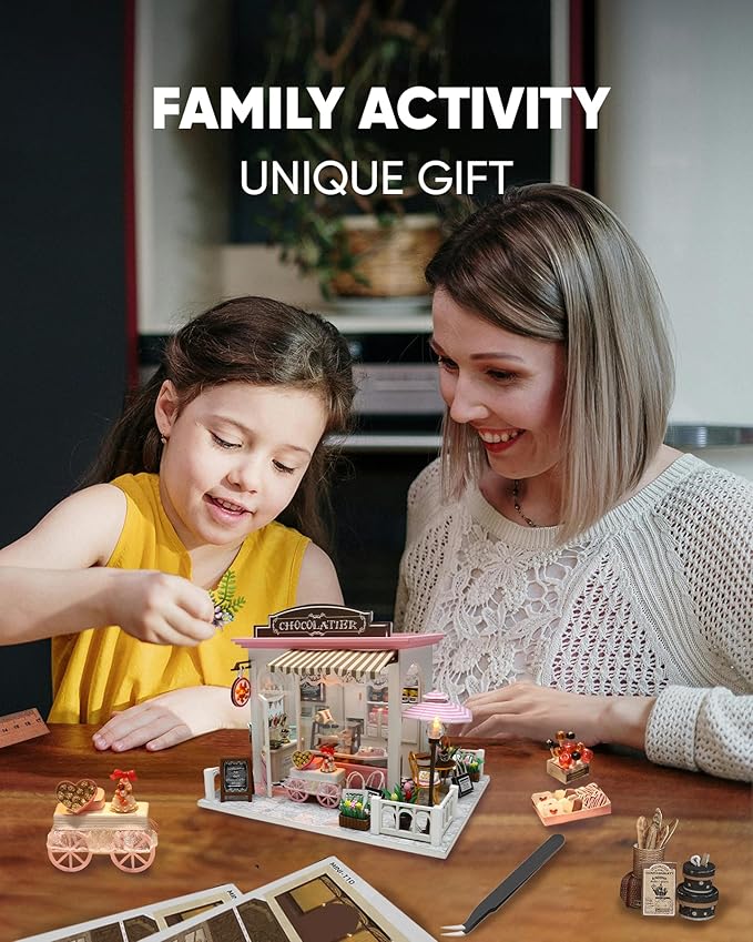 Miniature House Kit, Miniature Dollhouse for Beginners, DIY Dollhouse Kit for Adults to Build, Model Building Craft Diorama Kit, Ideal Gifts for Birthday, Christmas(Chocolate Shop)