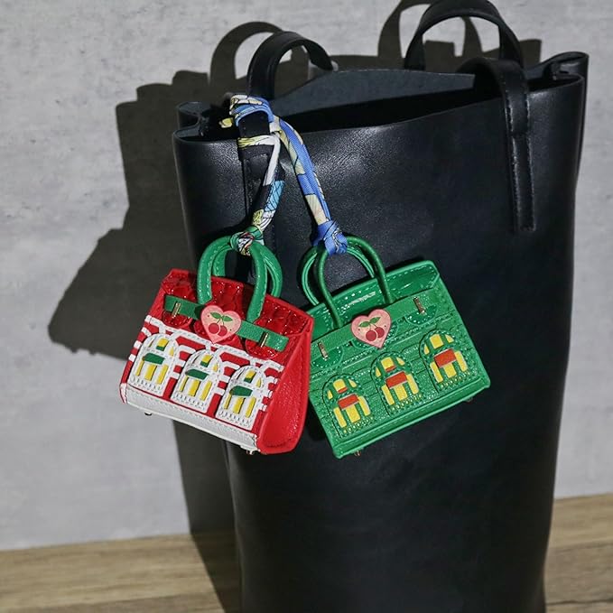 Buyborgood Women's 2 PCS Mini Tote Bag Charms Keychain Pouch Small Coin Purse Wallet (Red + Green)