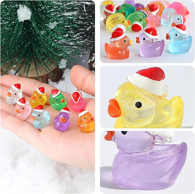 160Pcs Luminous Mini Christmas Resin Duck Miniature Glow in The Dark Ducks Christmas Decor Aquarium Ornament Dollhouse Decoration DIY Slime Kit Birthday Party Hide and Seek Prank(16 Colors)