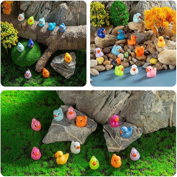 200 Pcs Mini Resin Duck Colorful Miniature Figures Micro Fairy Garden Landscape Aquarium Hide and Seek Dollhouse Cake Decoration Potted Plants DIY Slime Craft Charms for Party Toys Game Gift
