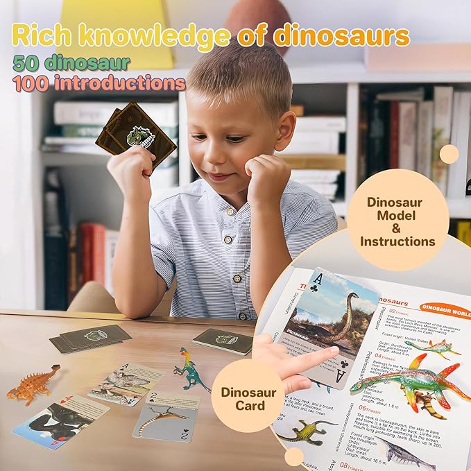 Dinosaur Toys for Kids 3-5 5-7, 50 pcs Realistic Dinosaurs with Book & Dinosaurs Learning Cards - Educational Small Dinosaur Figures for Party Favors Gifts, Boys and Girl 8-12 Year Old