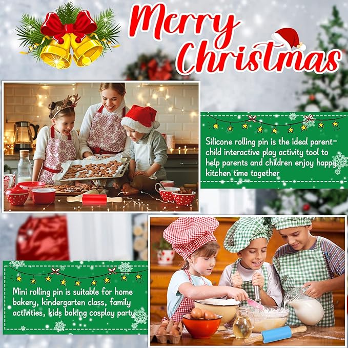 10 Pcs Small Rolling Pin Kids 9 Inch Mini Rolling Pin Silicone Wooden Cooking Pins Baking 5 Colors Non Stick Kids with Wooden Handle for Christmas Kitchen Dough Cookie Pastry Fondant Cake