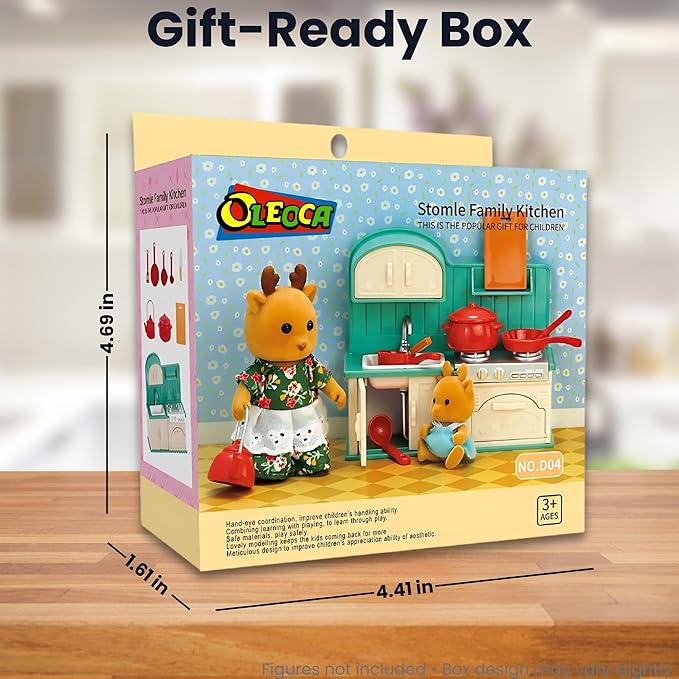 Family Dollhouse Kitchen Set — Miniature Stove, Sink & Oven with Frying Pan, Saucepan, Kettle, Utensils & Cutting Board — Dollhouse Furniture & Accessories for Ages 3+