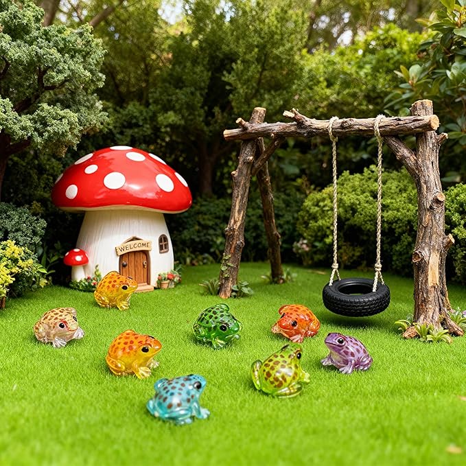 30 Pcs Luminous Mini Resin Frogs, 10 Colors Glow in The Dark Frog Statues, Miniature Craft Decor for Terrarium & Fairy Garden, Mini Resin Frogs for Moss Landscape Decoration(Assorted Colors)