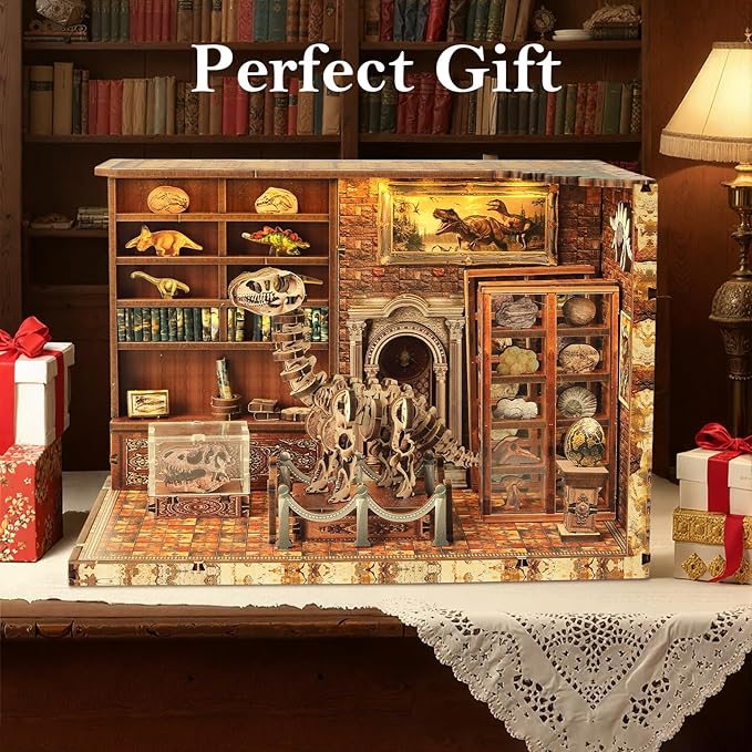 DIY Miniature Dollhouse Kit, Tiny House Kits with Furnitures, Mini House Making Kit to Build for Adults, Hobby Craft Gift for Christmas Day, Dinosaur Museum
