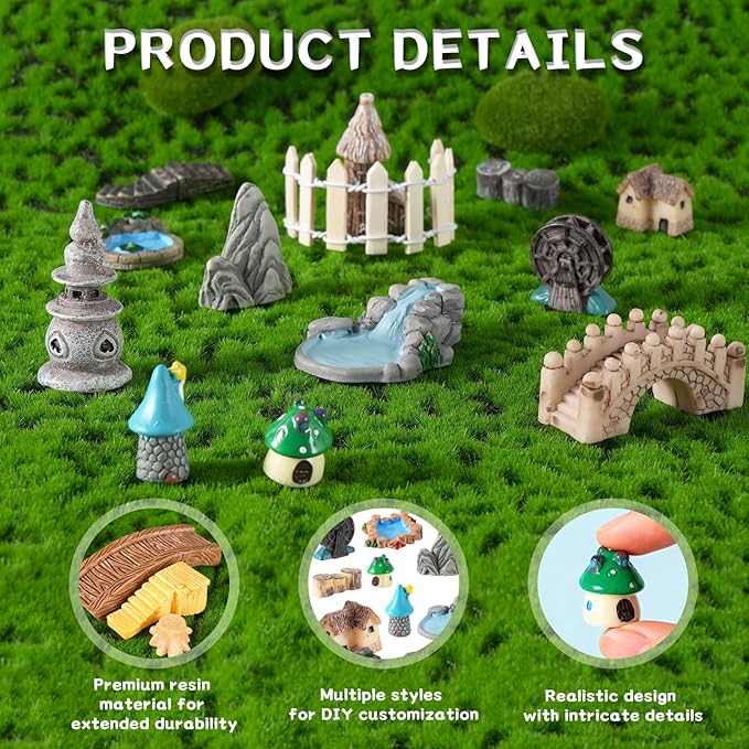 22 Pcs Mini Fairy Garden Accessories - Multicolor Resin, Plastic, Stone - Miniature-Garden-Accessories - Modern Fairy Theme - Perfect for DIY Crafts, Weddings, Birthdays