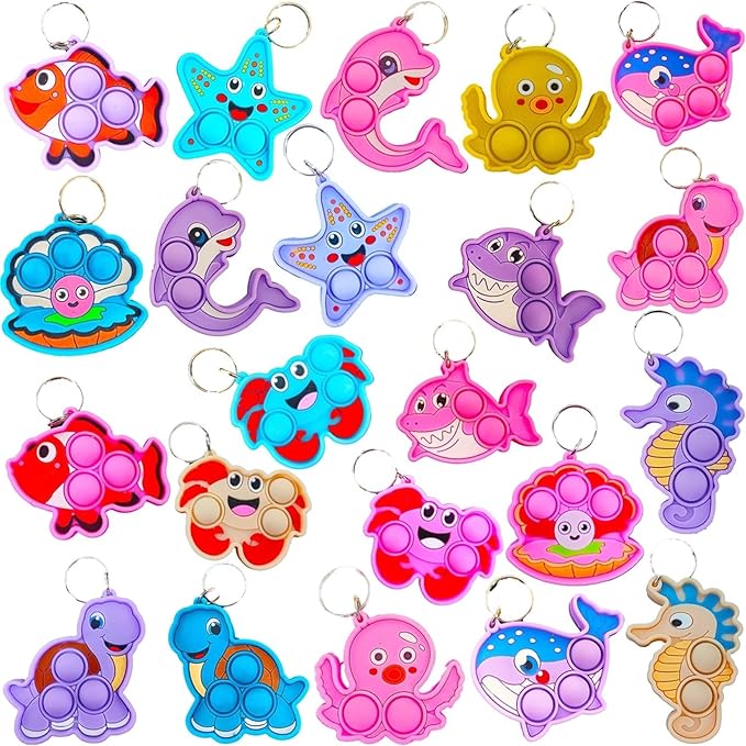 24 Packs Bulk Mini 10 designs Ocean Animal Classroom Students Prizes from Teacher,Sea Creature Birthday Party Favors Baby teething fidgets