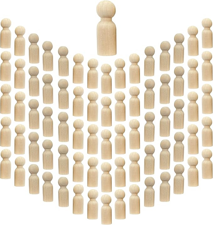 75 Pieces Wood Peg Dolls Unfinished Wooden People Craft Blank Family Figures 5/8 x 1-3/4 inch