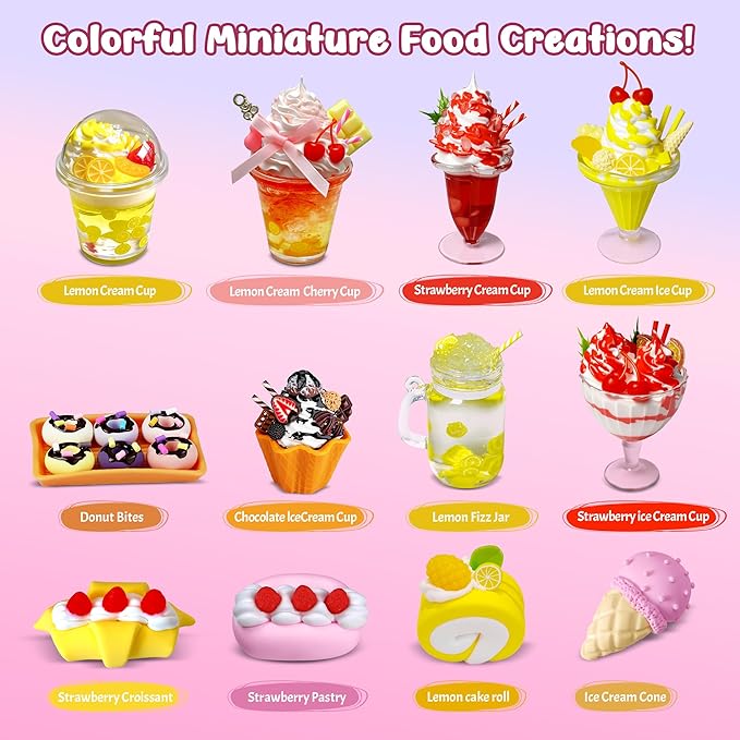 12-Piece Miniature Food Toy Making Set - DIY Tiny Play Food for Kids 5+ | Non-Edible, Pretend Kitchen Play for Little Chefs | Birthday Gifts and Party Favors to Spark Creativity and Imagination